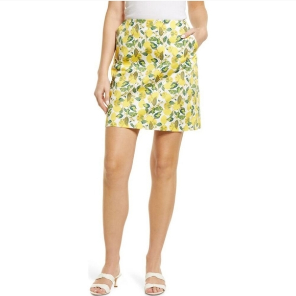 Boden  Yellow and Green Lemon Print A line Skirt Size 8R - Picture 2 of 10